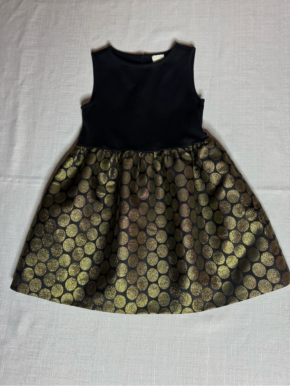 Crewcuts J Crew Black Gold Metallic Foil Polka Dot Holiday Party Dress 4